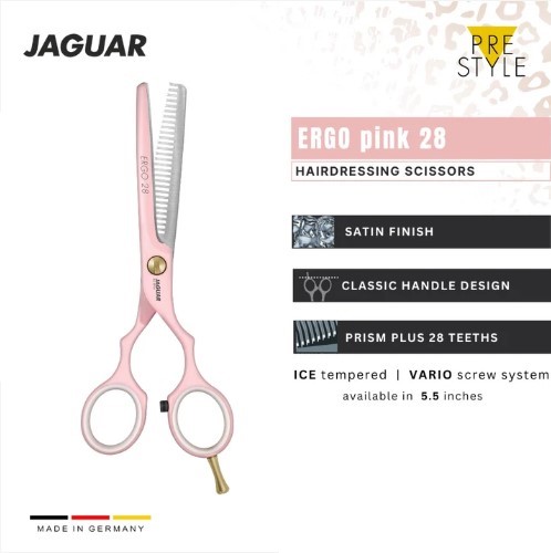 قیچی پیتاژ حرفهای جگوار زولینگن آلمان سری PRE STYLEمدل ERGO 28 PINK 5.5" (کد 83855-1) - Image 3